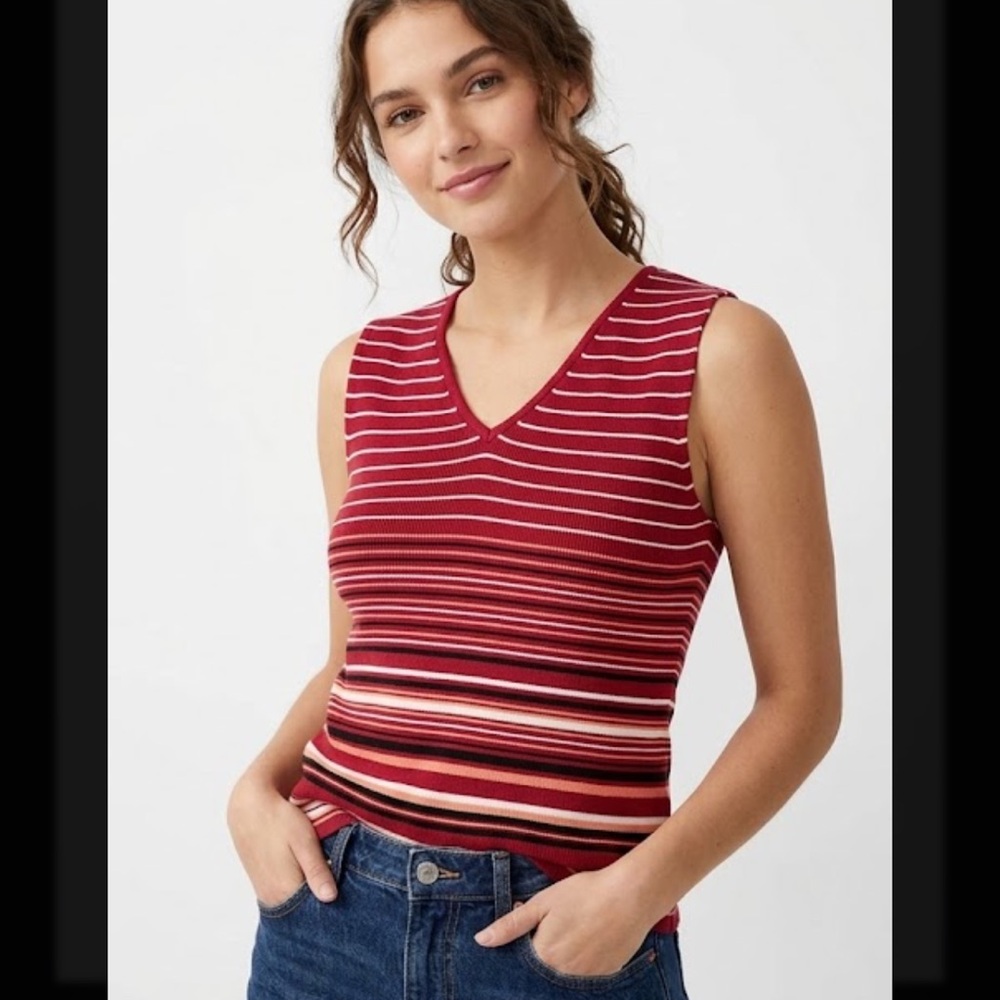 Van Heusen Burgundy and White Striped Tank Top